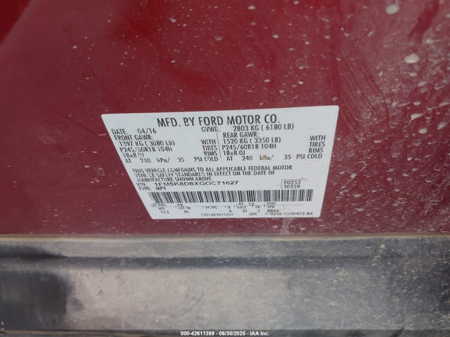 1FM5K8D8XGGC71627 Ford 2016