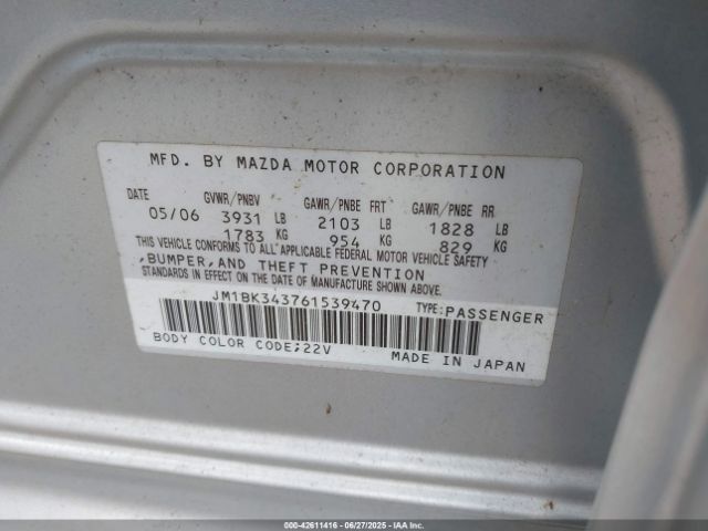 2006 MAZDA MAZDA3 JM1BK343761539470 Photo 8