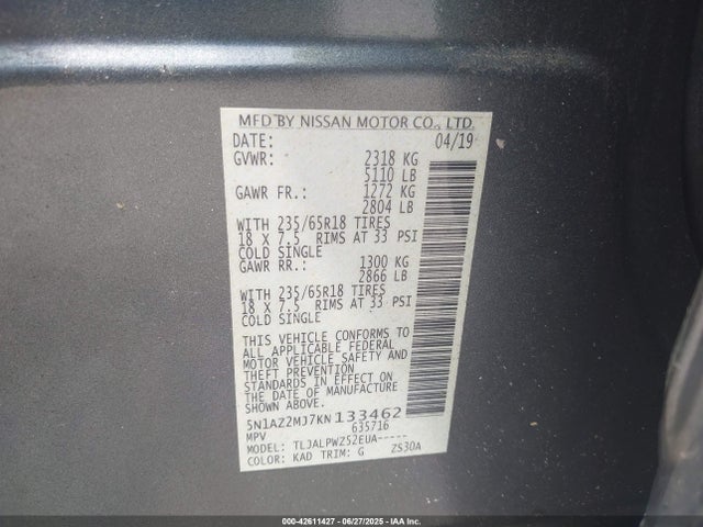 5N1AZ2MJ7KN133462 Nissan 2019