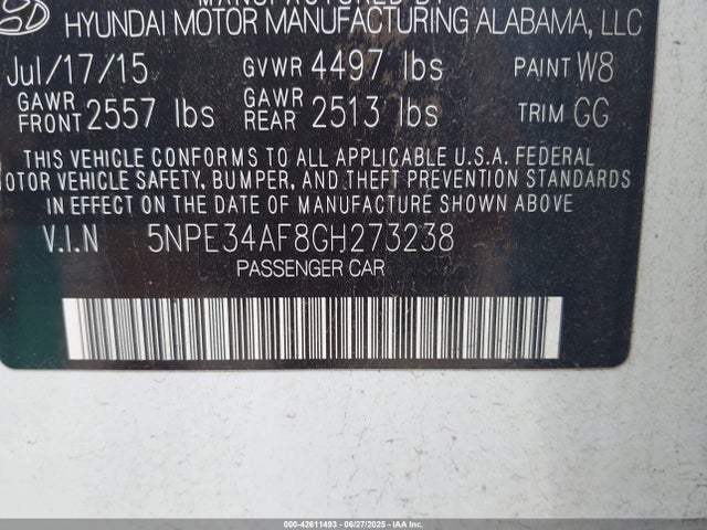 5NPE34AF8GH273238 Hyundai dohc gdi theta-ii