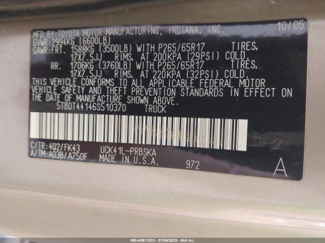 2006 TOYOTA TUNDRA 5TBDT44146S510370 Photo 8