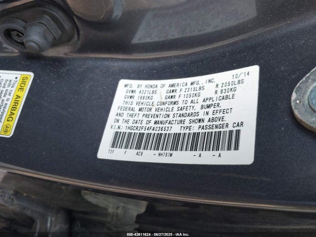 1HGCR2F54FA036537 Honda k24w1