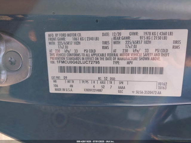 1FMCU0G62LUC72795 Ford Escape