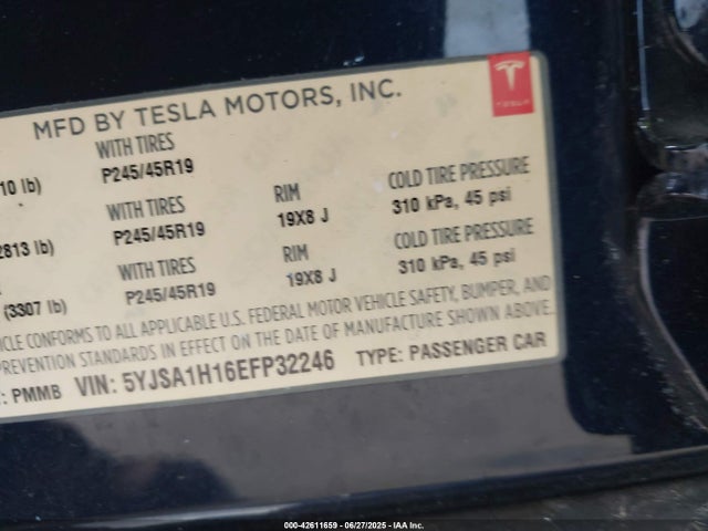 2014 TESLA MODEL S 5YJSA1H16EFP32246 Photo 8