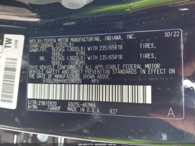 2022 TOYOTA HIGHLANDER 5TDGZRBH4NS596326 Photo 8