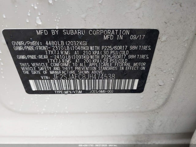 JF2SJAEC8JH474538 Subaru naturally aspirated u5