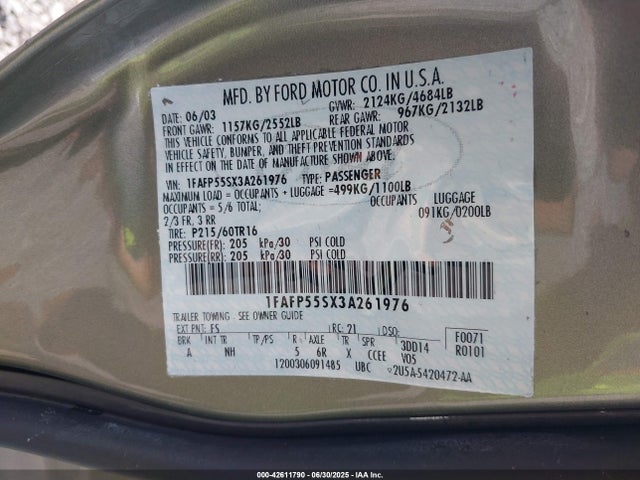 Продажа на аукционе авто 2003 Ford Taurus Ses, vin: 1FAFP55SX3A261976, номер лота: 42611790