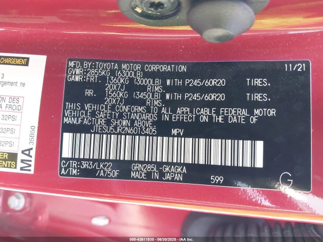JTESU5JR2N6013405 Toyota 1gr-fe