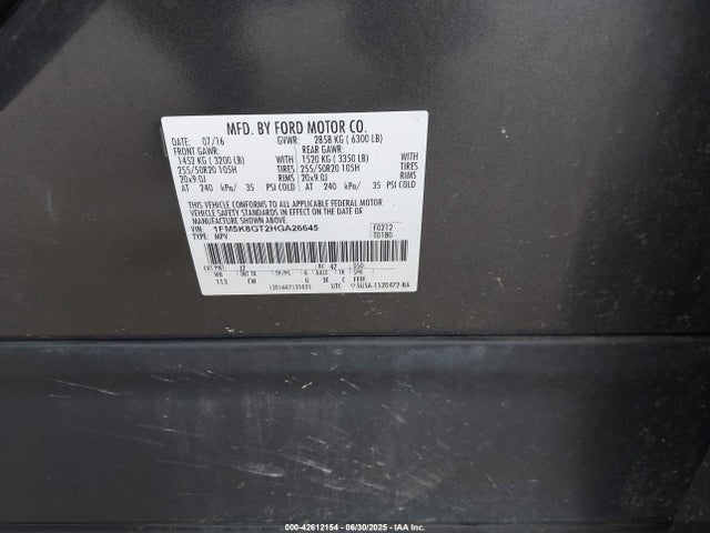 1FM5K8GT2HGA26645 Ford 3.5l gtdi
