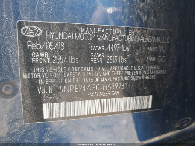 2018 HYUNDAI SONATA 5NPE24AF0JH689231 Photo 8