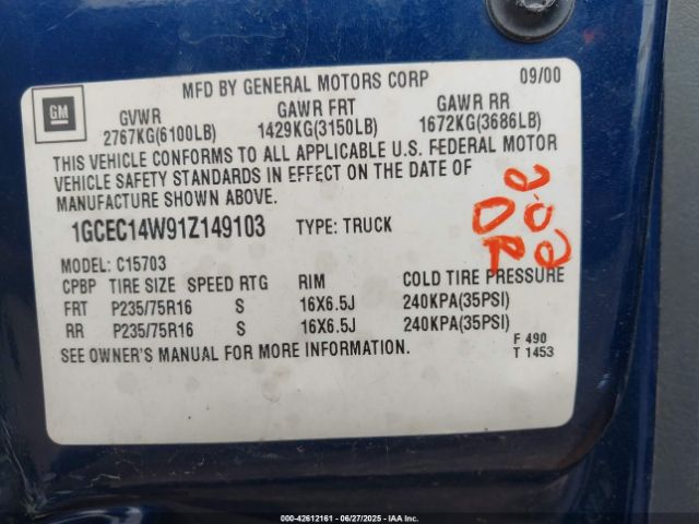 2001 CHEVROLET SILVERADO 1500 1GCEC14W91Z149103 Photo 8