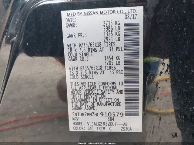 Nissan 2017 2017 5N1DR2MN7HC910579 Image 9