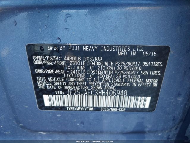 2017 SUBARU FORESTER JF2SJAEC3HH406948 Photo 8