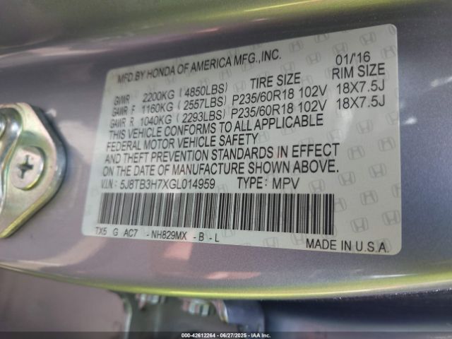 2016 ACURA RDX 5J8TB3H7XGL014959 Photo 8