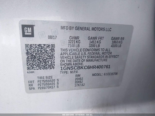 1GNSCBKC6HR400761 Chevrolet l83 - sidi: spark ignited direct injection, vvt: variable valve timing, afm, e85 max, alum