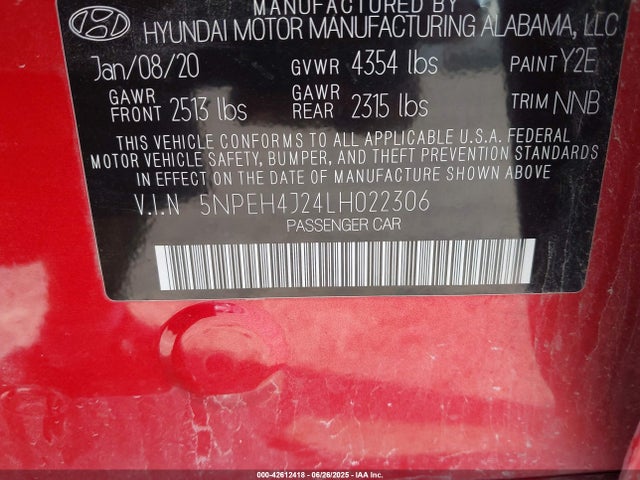 5NPEH4J24LH022306 Hyundai t-gdi gamma ii