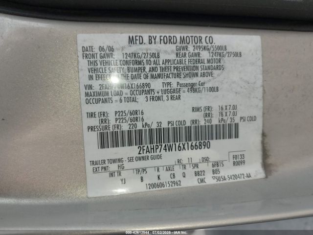 2006 FORD CROWN VICTORIA 2FAHP74W16X166890 Photo 8