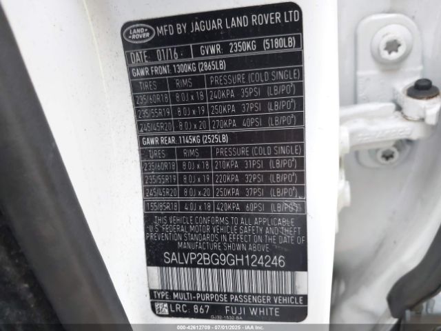 2016 LAND ROVER RANGE ROVER EVOQUE SALVP2BG9GH124246 Photo 8
