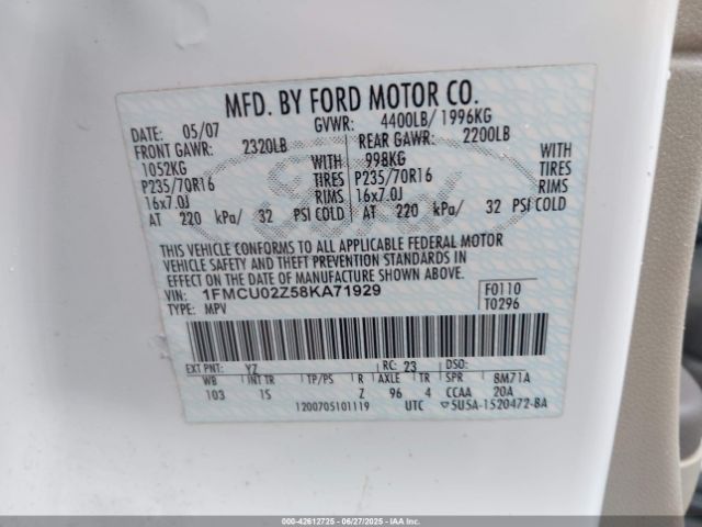 2008 FORD ESCAPE 1FMCU02Z58KA71929 Photo 8