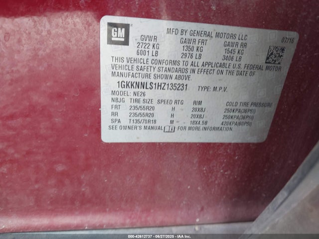 1GKKNNLS1HZ135231 GMC lgx - di: direct injection, vvt: variable valve timing, alum, gen 2