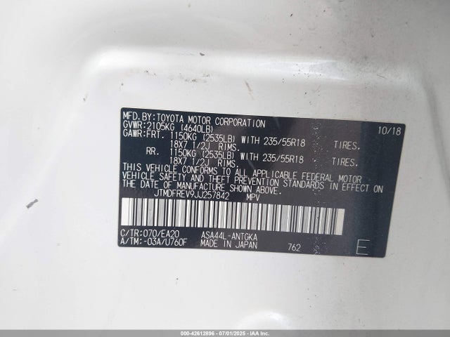 JTMDFREV9JJ257842 Toyota 2ar-fe