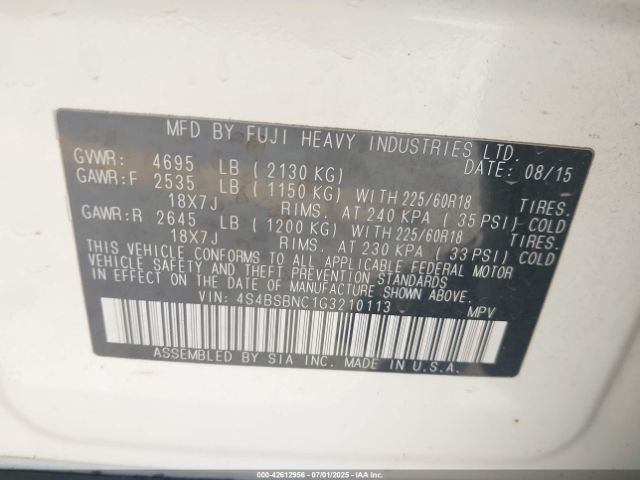 2016 SUBARU OUTBACK 4S4BSBNC1G3210113 Photo 8