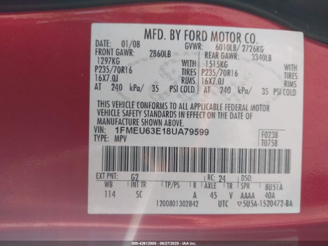 2008 FORD EXPLORER 1FMEU63E18UA79599 Photo 8