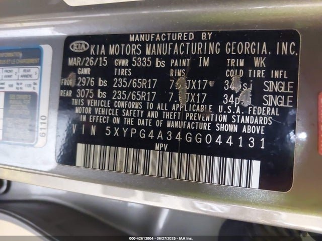 5XYPG4A34GG044131 KIA dohc gdi theta ii