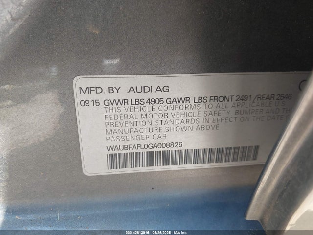 Aukcja sprzedaży 2016 Audi A4 2.0t Premium, vin: WAUBFAFL0GA008826, numer aukcji: 42613016
