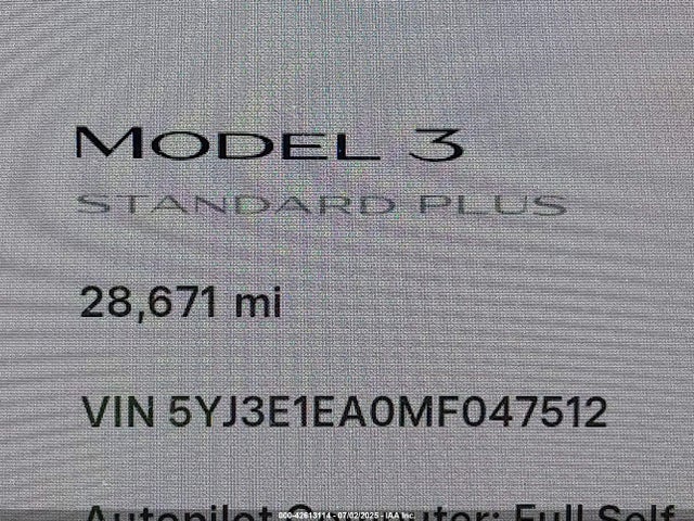 5YJ3E1EA0MF047512 Tesla MODEL 3