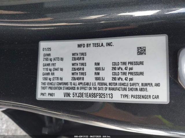 2025 TESLA MODEL 3 5YJ3E1EA9SF925113 Photo 8