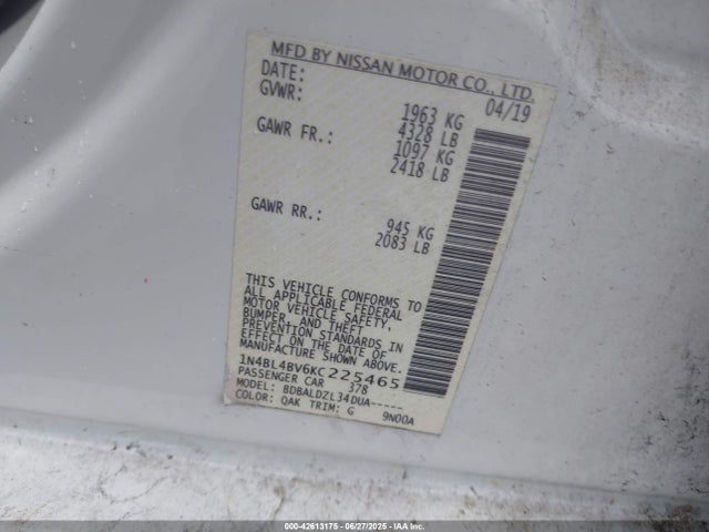 2019 NISSAN ALTIMA 1N4BL4BV6KC225465 Photo 8