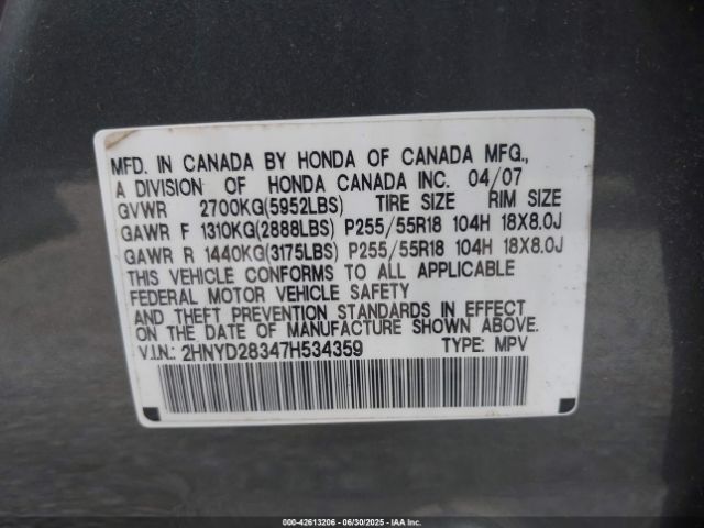 2007 ACURA MDX 2HNYD28347H534359 Photo 8