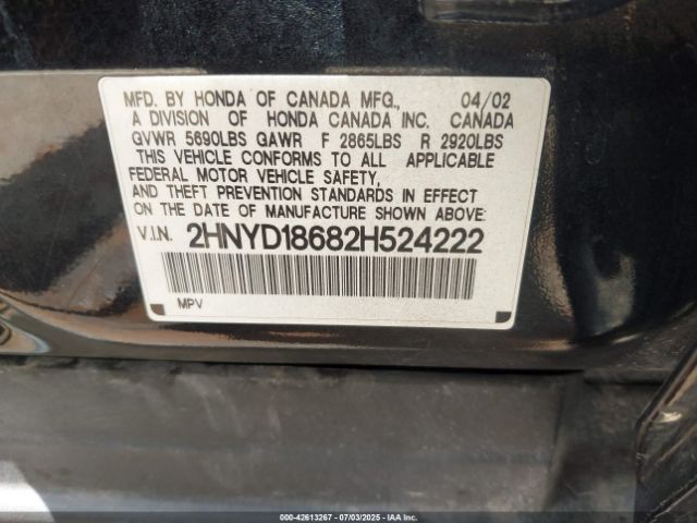 2002 ACURA MDX 2HNYD18682H524222 Photo 8