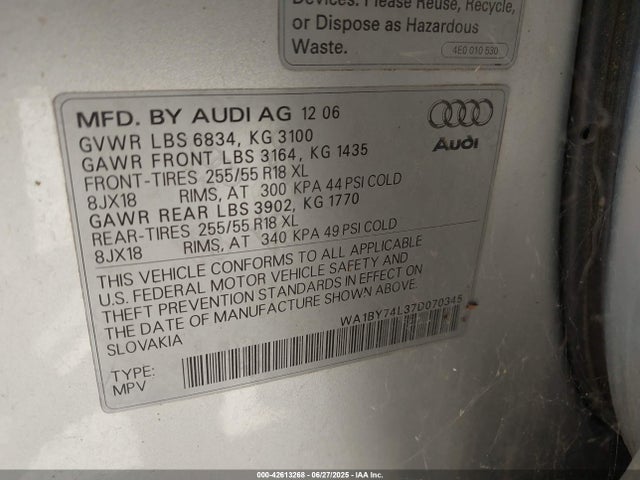 2007 AUDI Q7 WA1BY74L37D070345 Photo 8