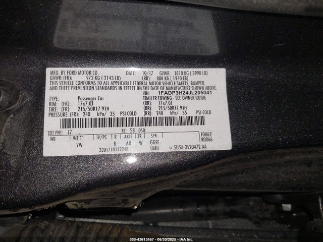 1FADP3H24JL205041 Ford 2.0l gdi