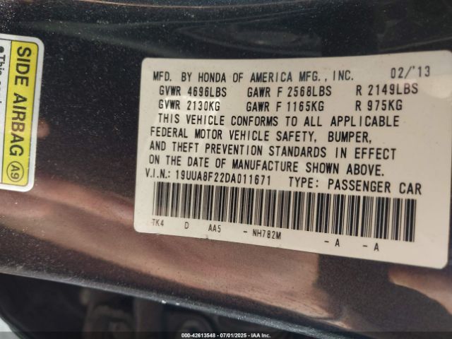 2013 ACURA TL 19UUA8F22DA011671 Photo 8