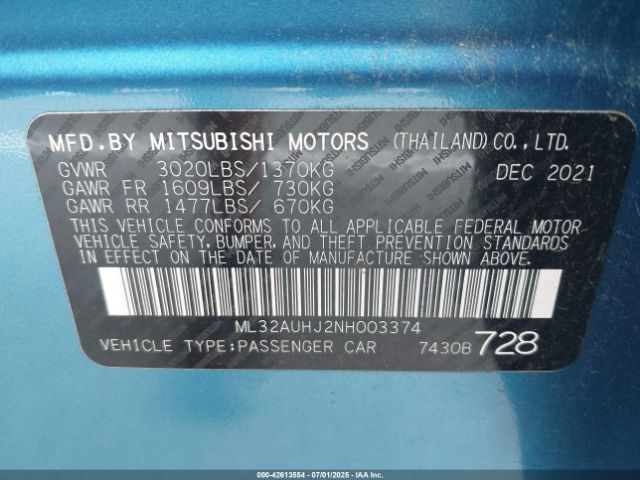 2022 MITSUBISHI MIRAGE ML32AUHJ2NH003374 Photo 8
