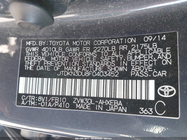 Toyota 2zr-fxe+3jm 2015 JTDKN3DU8F0403452 Image 9