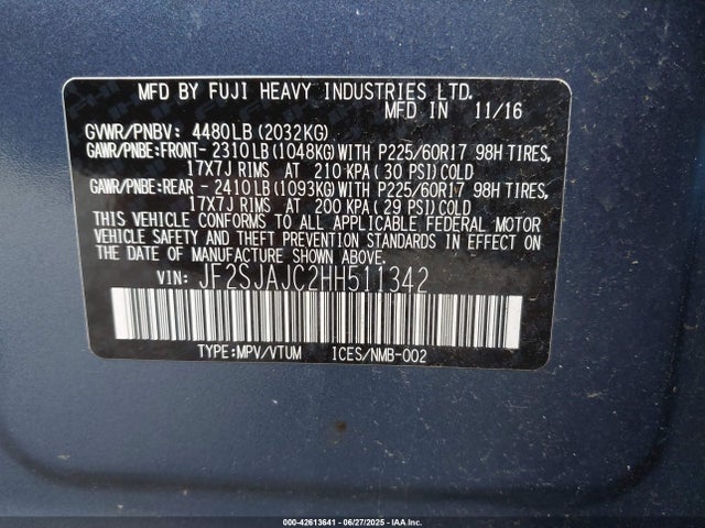 Subaru Forester 2.5i Limited 2017 JF2SJAJC2HH511342 Image 9