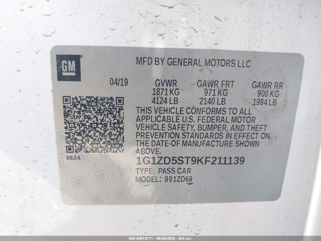 1G1ZD5ST9KF211139 Chevrolet lfv - direct injection, variable valve timing, gen 1