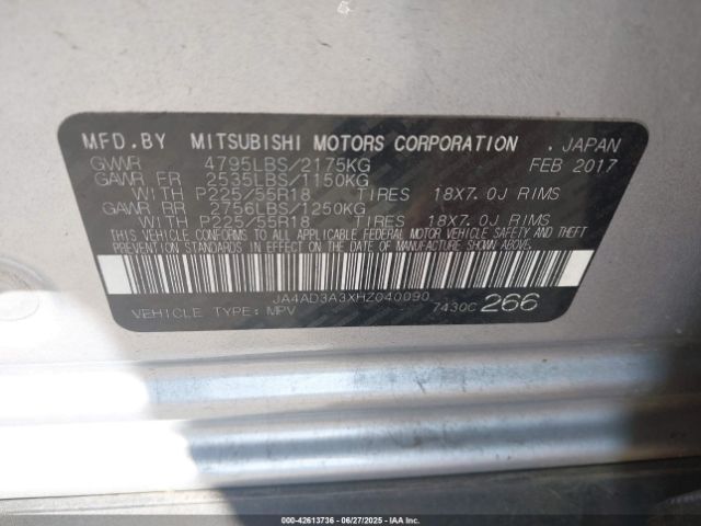 2017 MITSUBISHI OUTLANDER JA4AD3A3XHZ040090 Photo 8