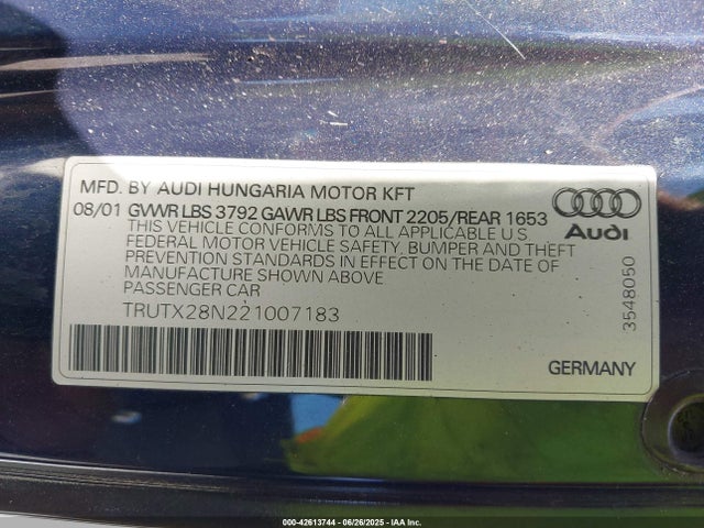 2002 AUDI TT TRUTX28N221007183 Photo 8