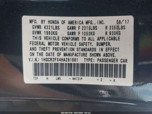 1HGCR2F54HA281681 Honda k24w1