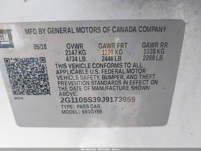 2G1105S39J9173959 Chevrolet lfx - spark ignited direct injection, vvt, e85 max, alum