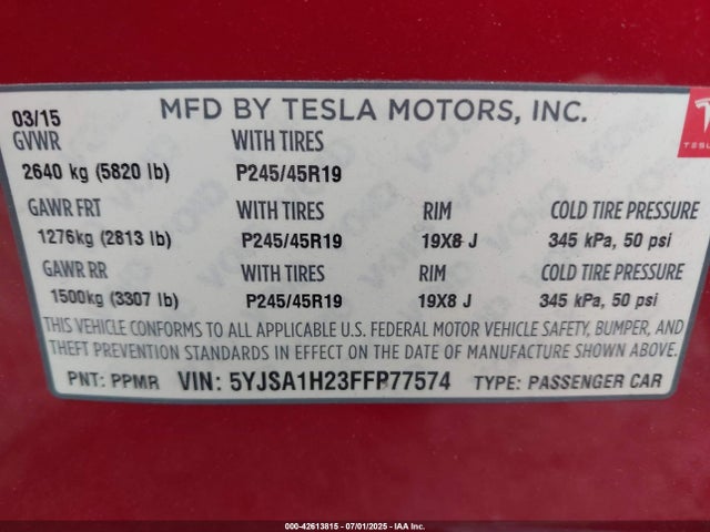 2015 TESLA MODEL S 5YJSA1H23FFP77574 Photo 8