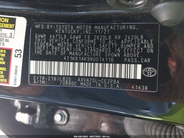 4T1K61AK9NU014116 Toyota a25a-fks