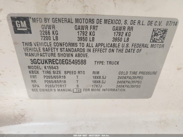 3GCUKREC0EG549588 Chevrolet l83 - vvt, afm (active fuel management), aluminum