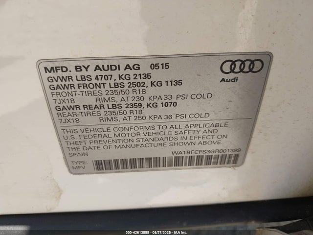 2016 AUDI Q3 WA1BFCFS3GR001399 Photo 8