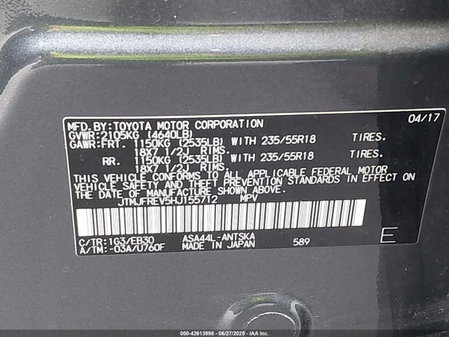 JTMJFREV5HJ155712 Toyota 2ar-fe